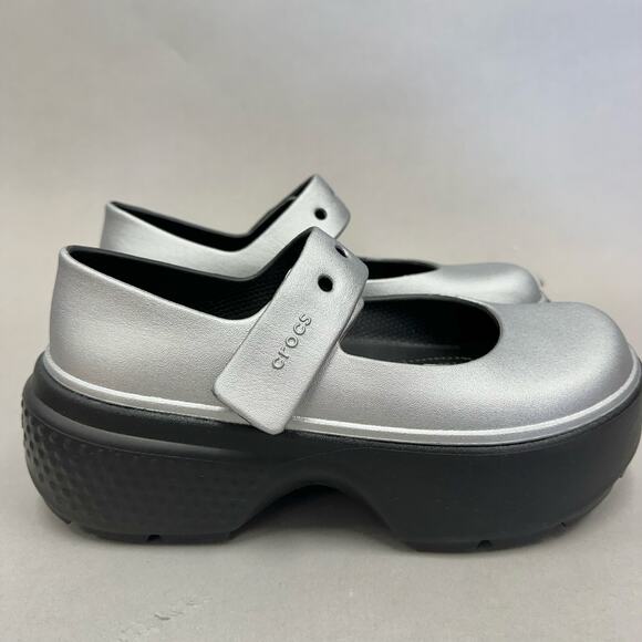 Crocs Stomp Mary Jane Platform Shoes in Silver/Black Women's Size 10 Mens 8 NWOT - Picture 10 of 16